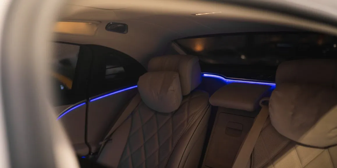 Mercedes Maybach S Class interior with LED accent lighting, photo 4 for luxury car rental in Bristol County, RI