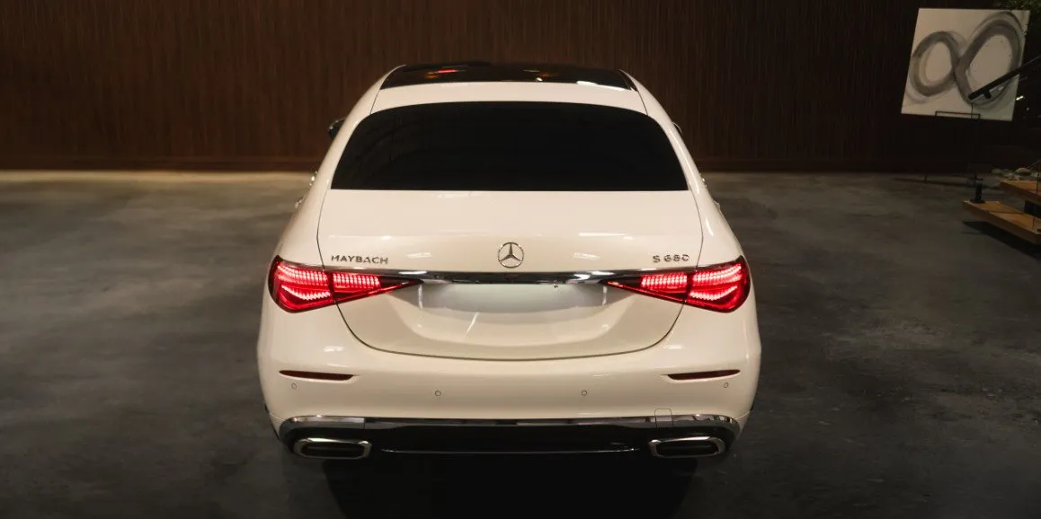 White Mercedes Maybach S Class exterior, photo 5 for luxury car rental in Bristol County, RI