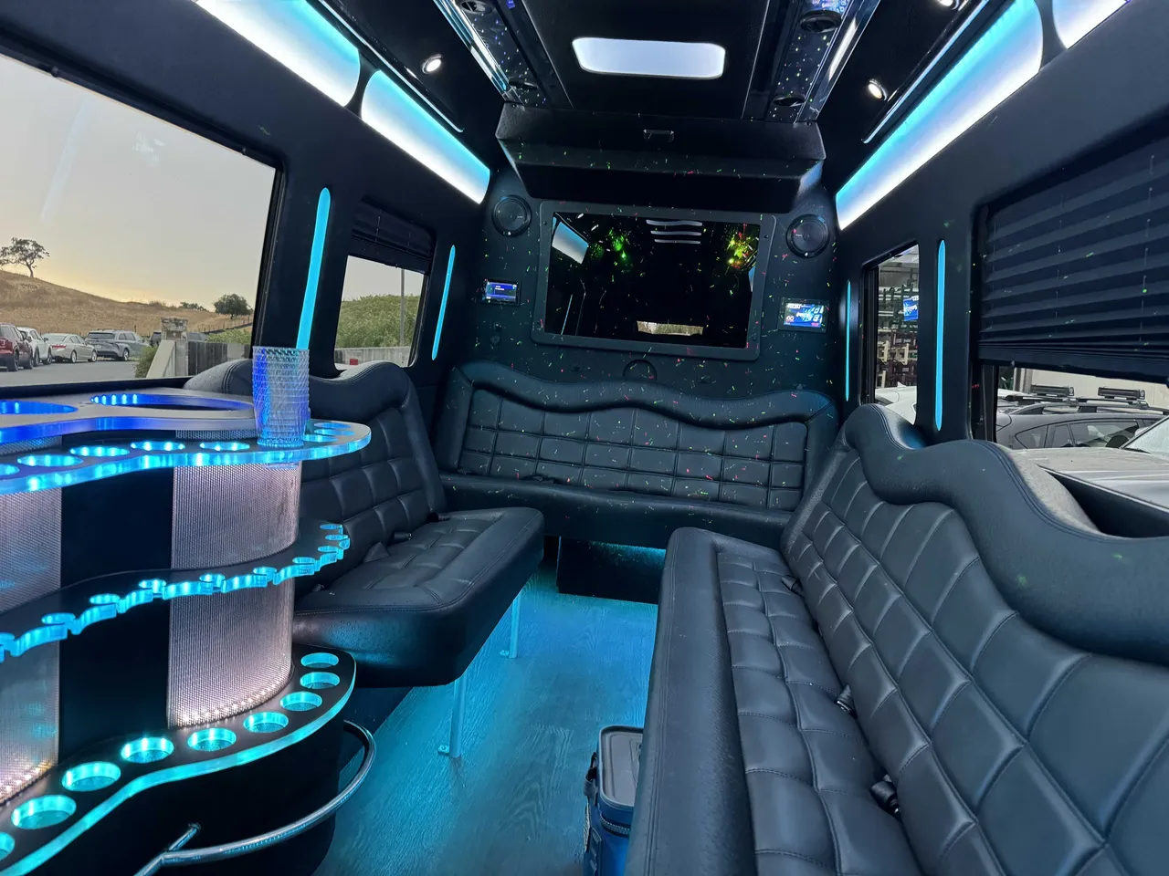 Mercedes Party Bus interior, photo 4 for party bus rental in Aptos, CA