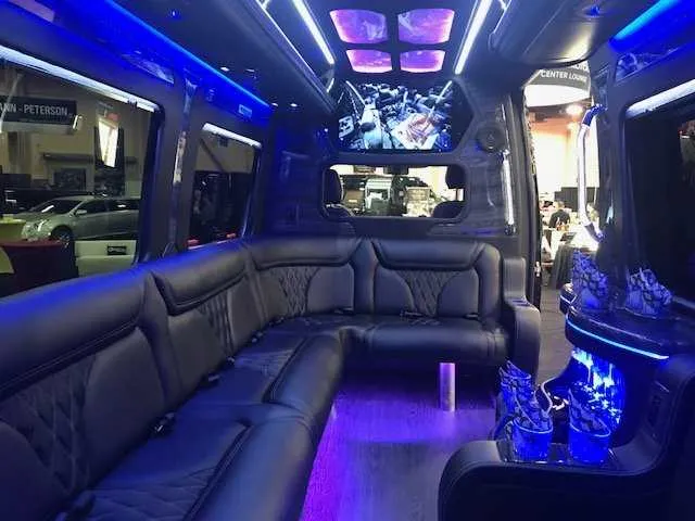 Mercedes Party Bus interior for party bus rental in Aptos, CA