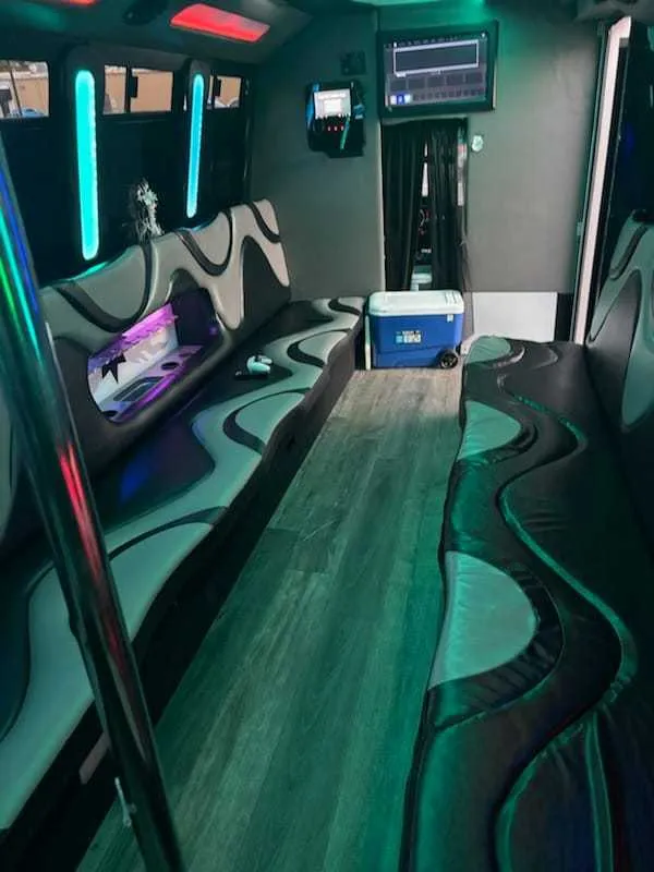 Mercedes Party Buses interior for party bus rental in Hamburg, IA