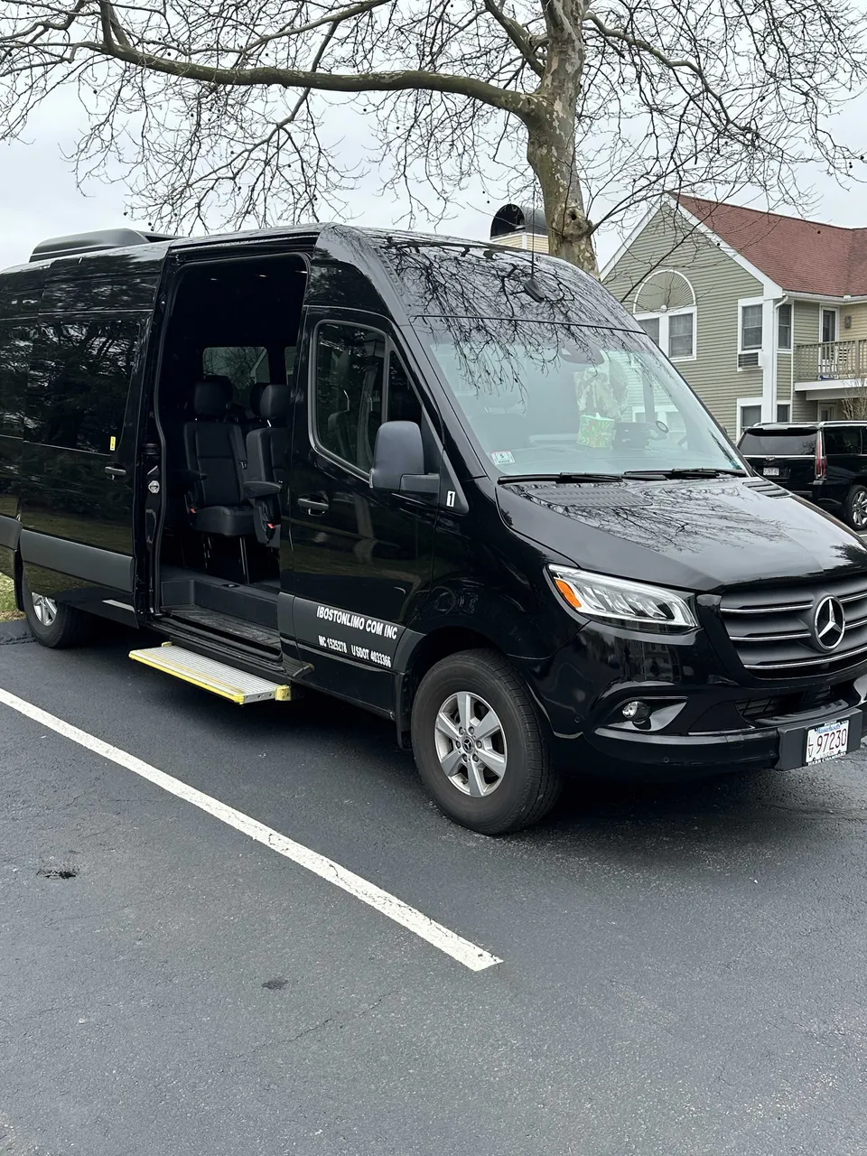 Black Mercedes Spinter for winery tour transport in Bakers Mills, NY