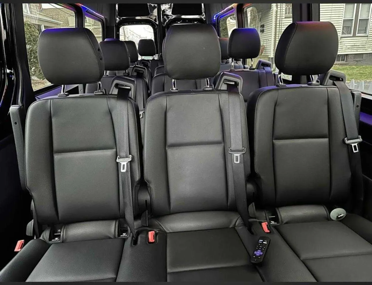 Mercedes-Benz Sprinter interior with passenger seat belts for minibus rental Mercedes-Benz Sprinter interior with passenger seat belts for minibus rental