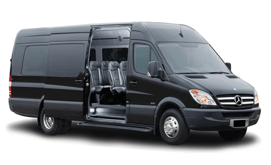 Black Mercedes Sprinter for mini coach rental in West Liberty, WV