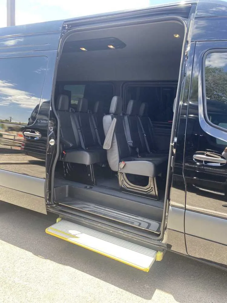 Black Mercedes Sprinter for minibus rental in Tokio, TX