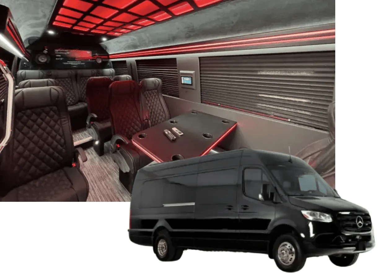 Black Mercedes Sprinter Executive for winery tour transport in Malabar, FL