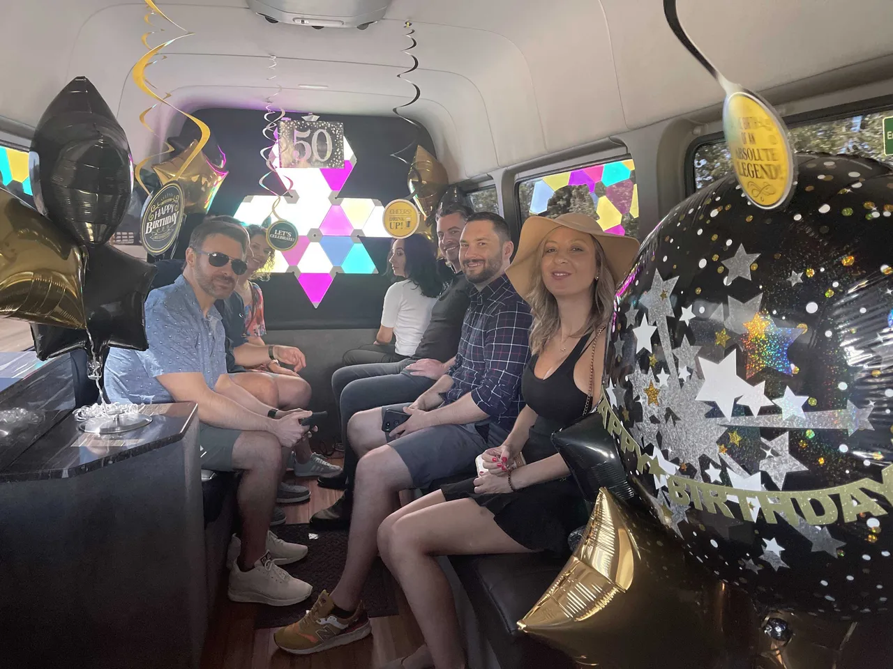 Mercedes Sprinter Limo interior for bachelorette party transport in Arizona City, AZ