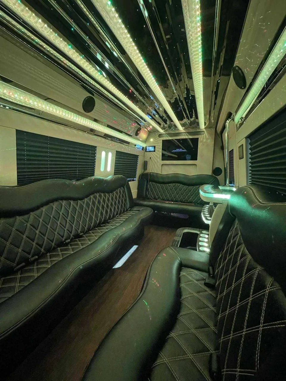 Mercedes Sprinter Limo interior for party bus rental in South San Francisco, CA