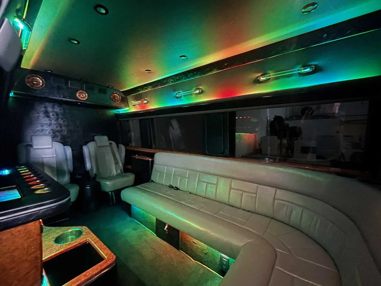 Mercedes Sprinter Limo interior for party bus rental in Reidsville, GA