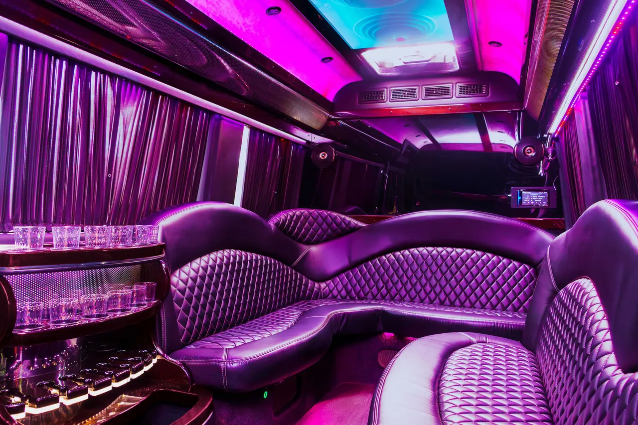 Mercedes Sprinter Limo interior for party bus rental in Loveville, MD
