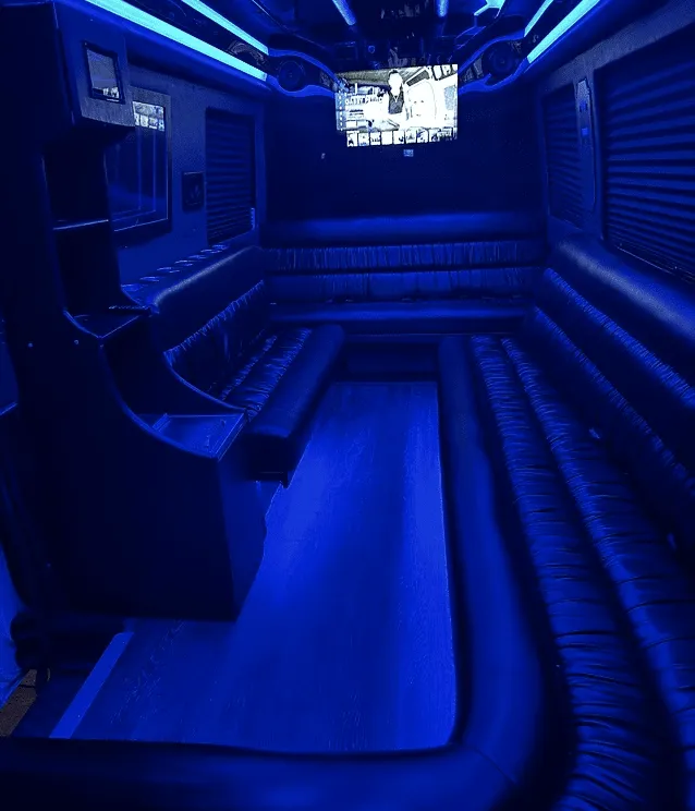 Mercedes Sprinter Limo interior for party bus rental in South Mills, NC