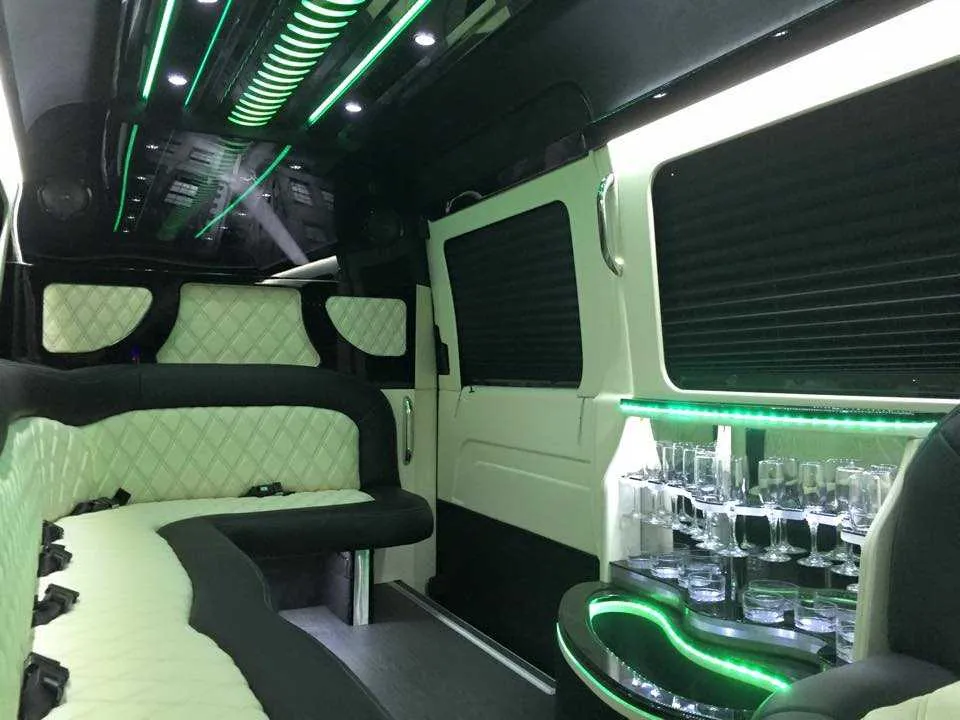 Mercedes Sprinter Limousine interior, photo 2 for limo rental in North Montpelier, VT