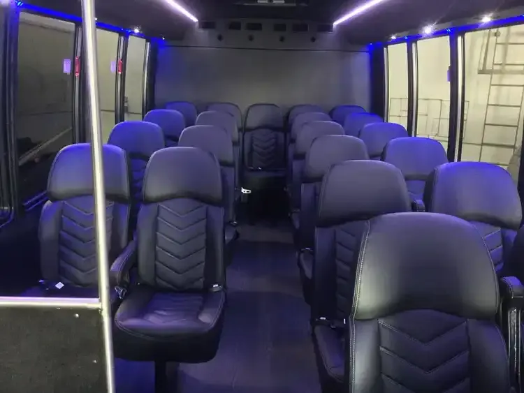 23 Passenger Mini Coach interior with LED accent lighting and LED ceiling lighting for winery tour transport in Minnesota
