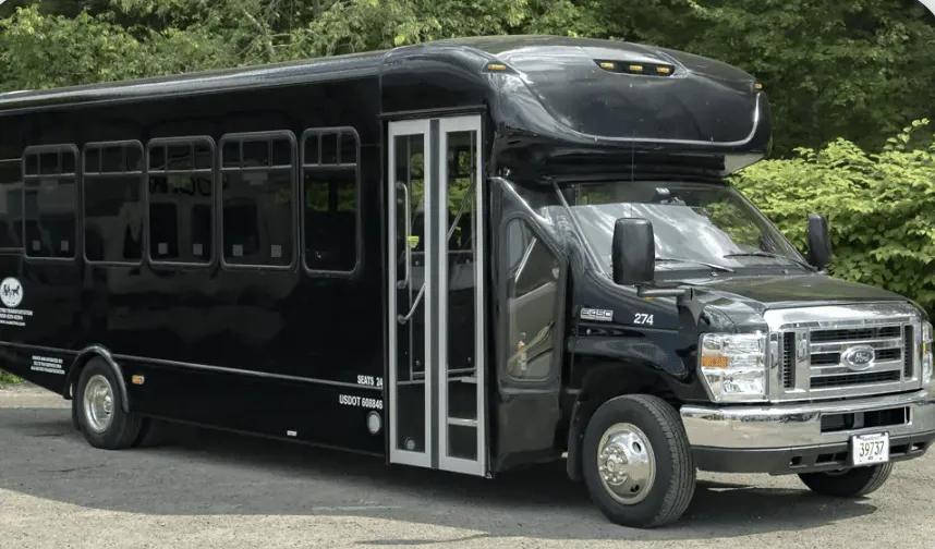 Black Mini Coach for mini coach rental in Fiskeville, RI