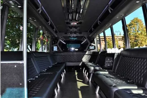 Mini Coach Limo Bus interior for party bus rental in Hamburg, IA