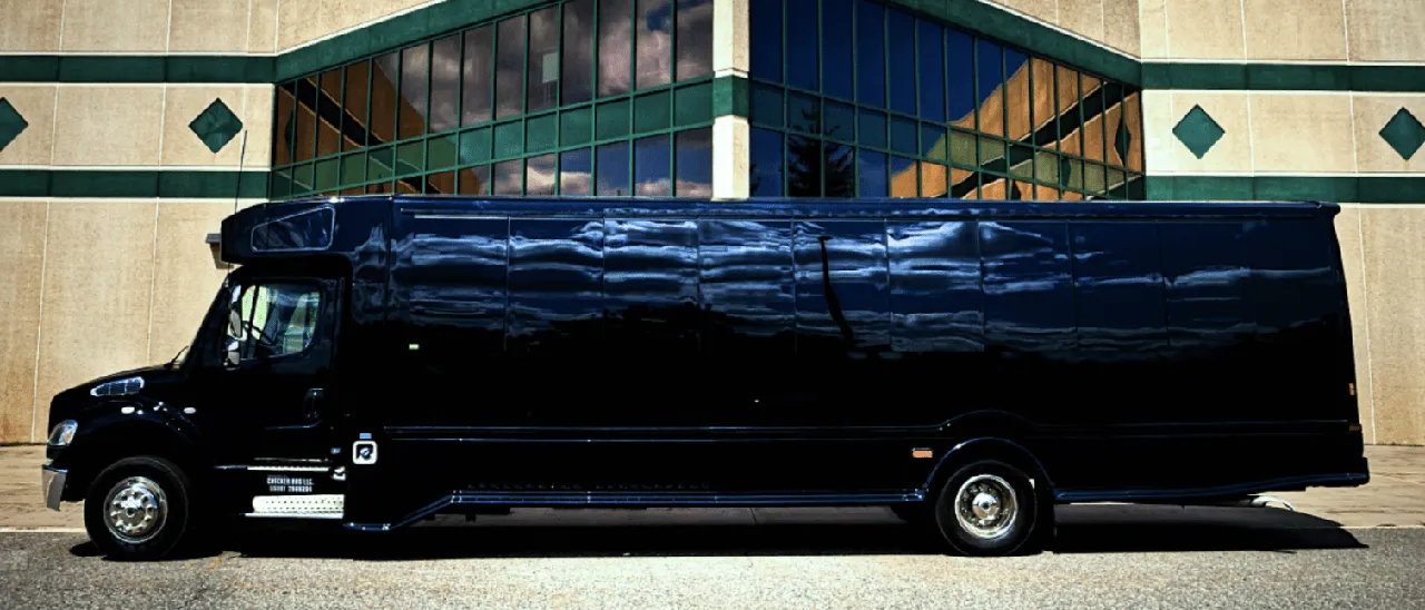 Black Party Bus exterior for party bus rental in Williamsport, IN