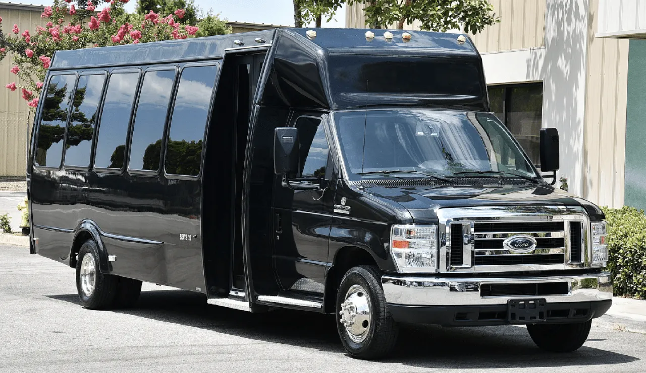 Black Party Bus exterior for party bus rental in Greensburg, KS
