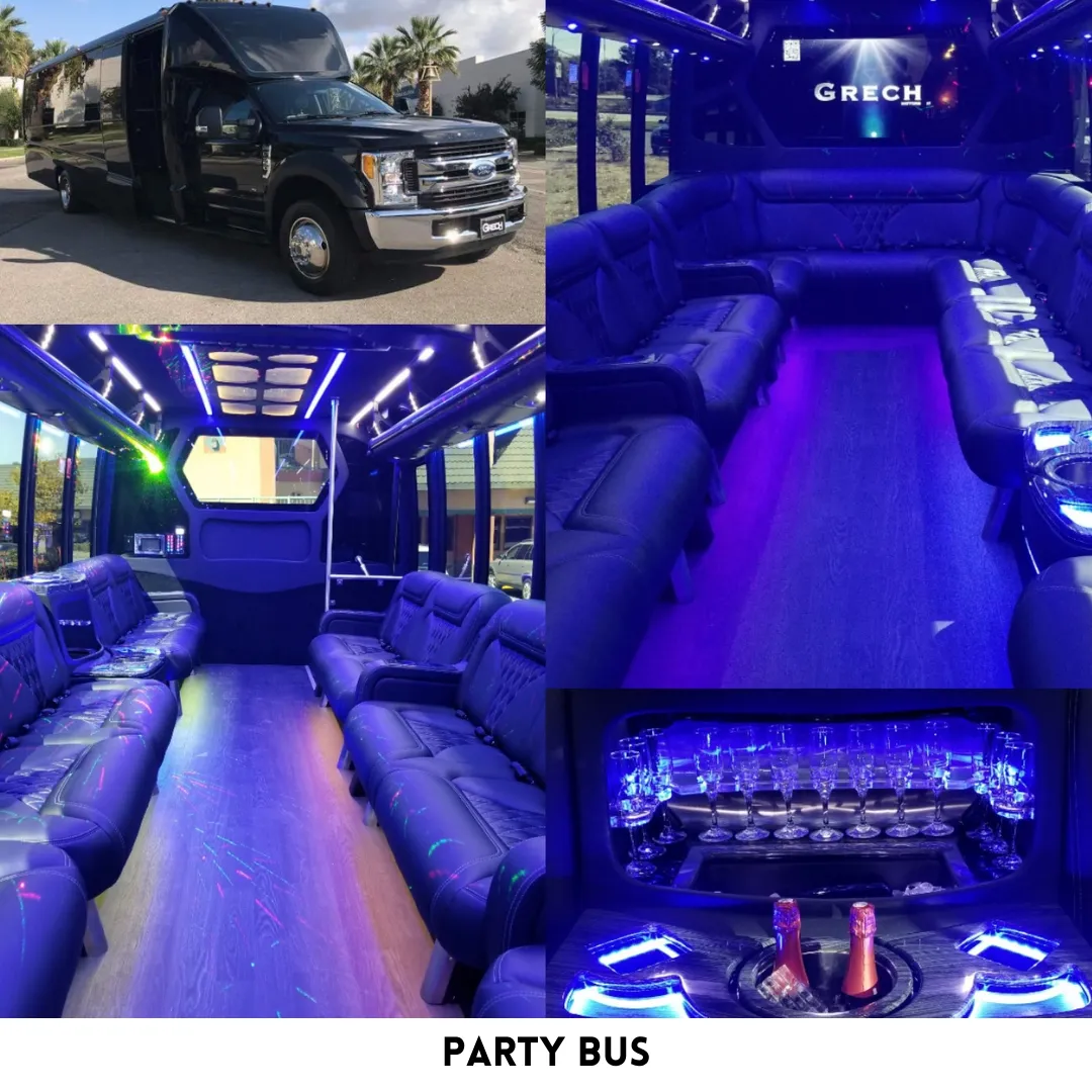 Party Bus interior for party bus rental in South San Francisco, CA