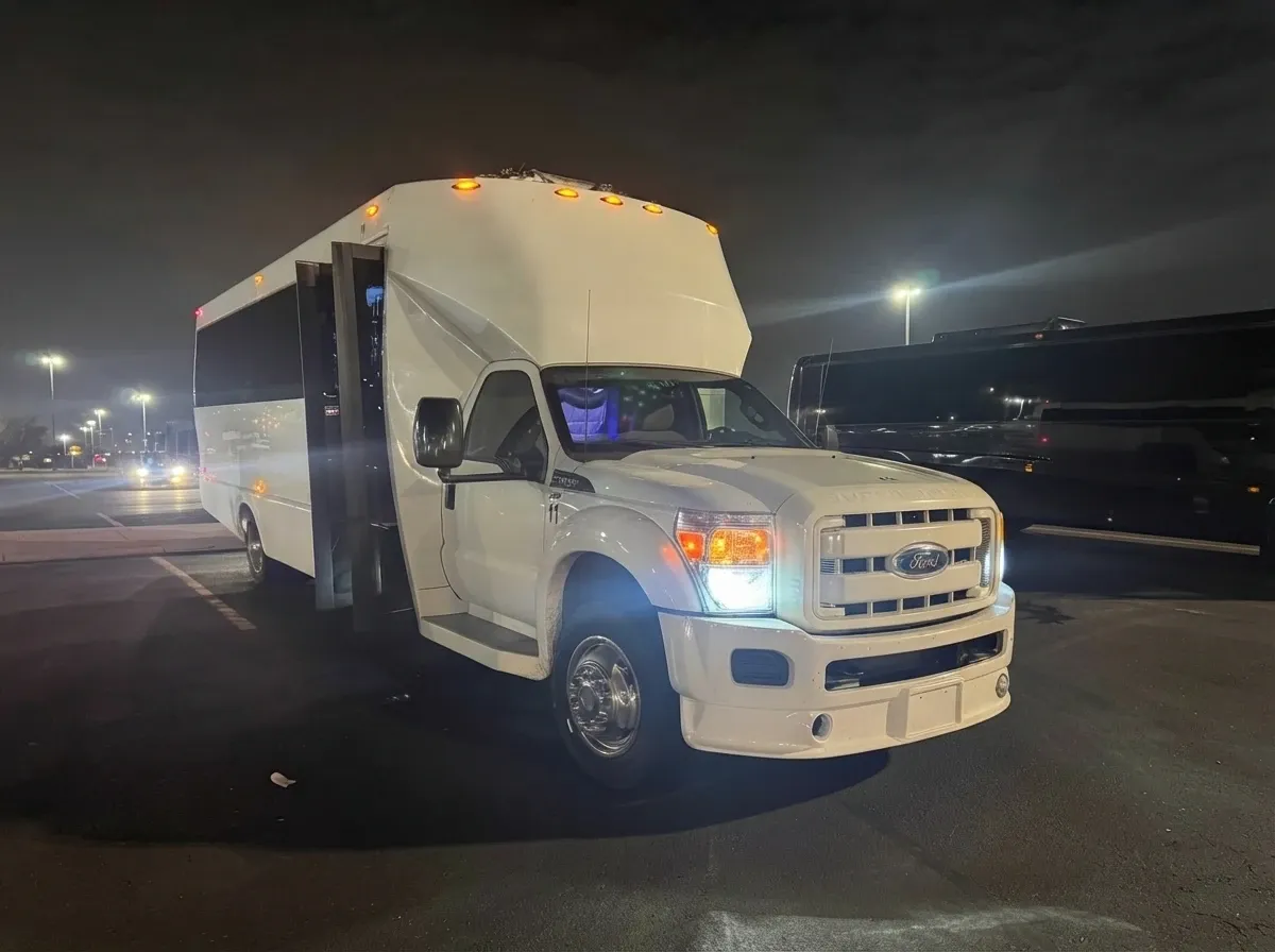 White 24 Passenger Party Bus for party bus rental