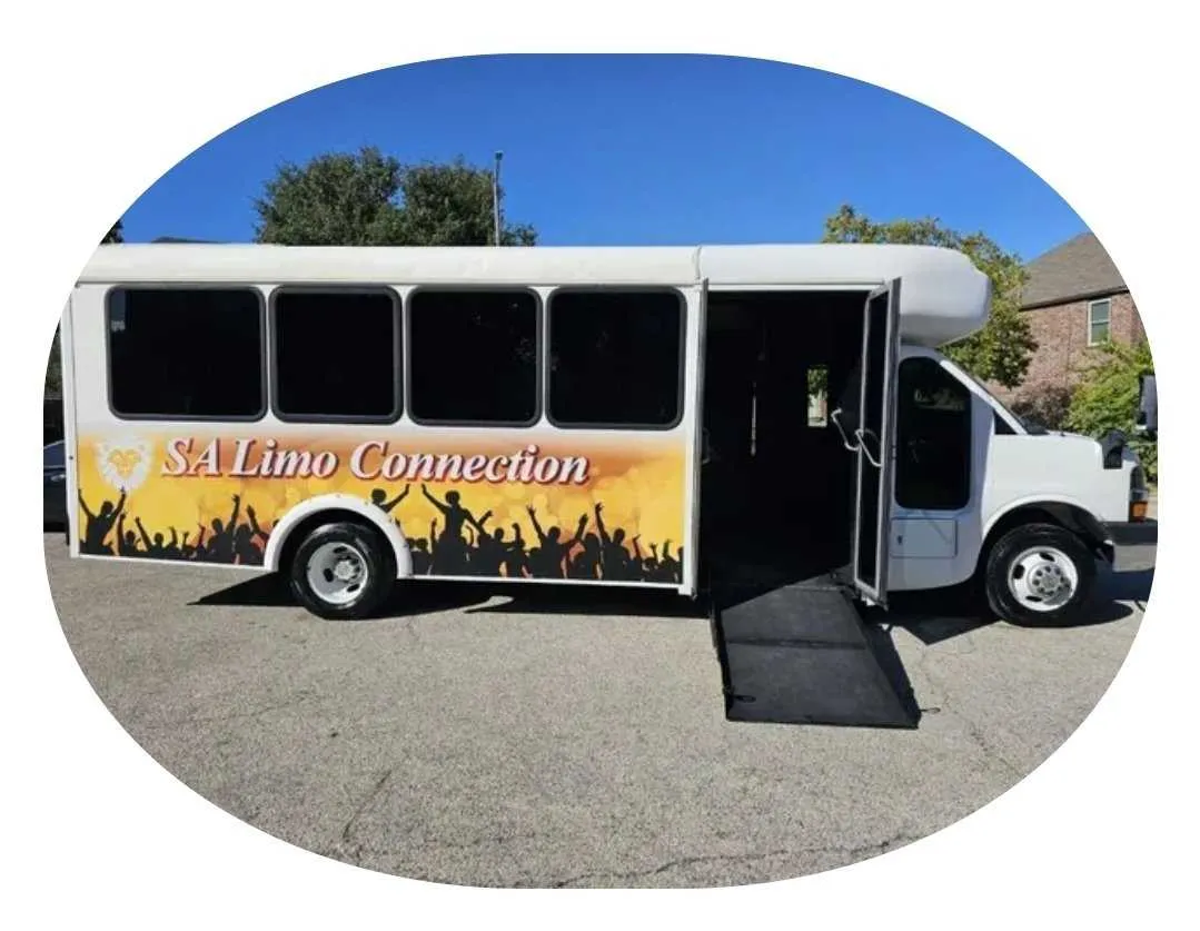White Party Time Bus exterior for party bus rental in Bay City, TX