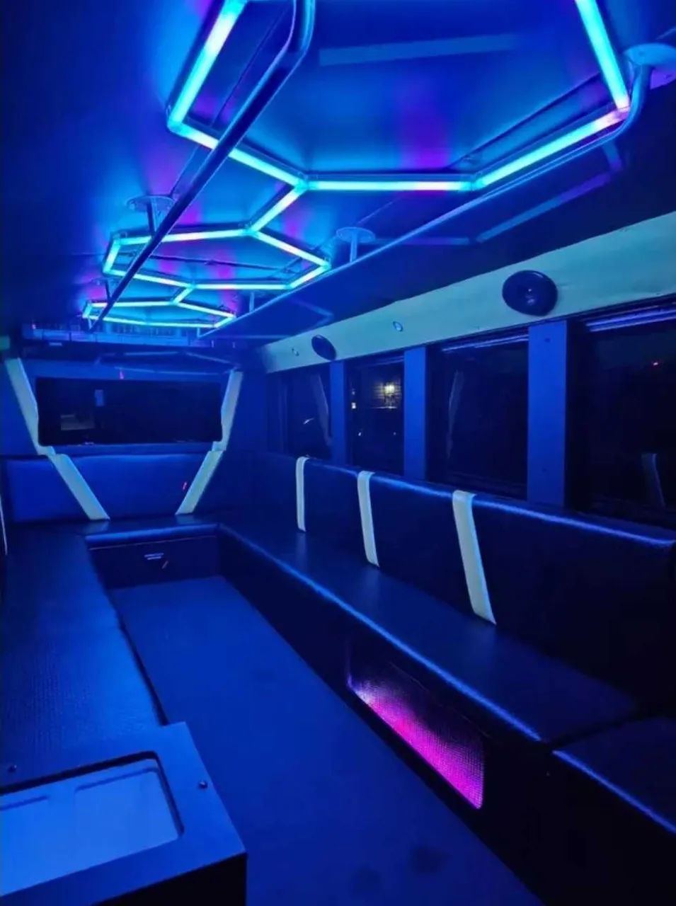 Party Time Bus interior for party bus rental in Bay City, TX