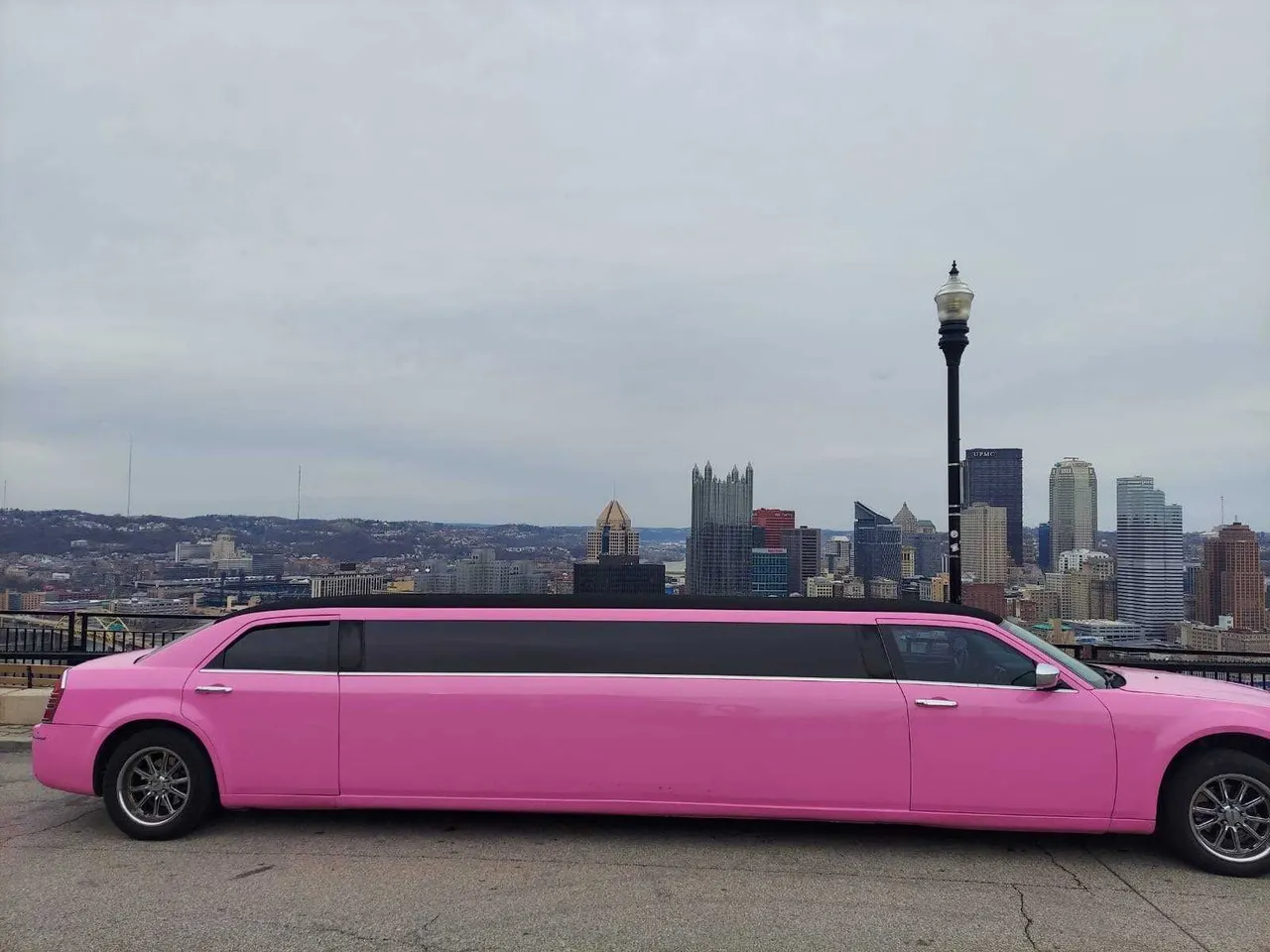 Pink Limousine with tinted windows for pink limo rental in Pittsburgh, PA