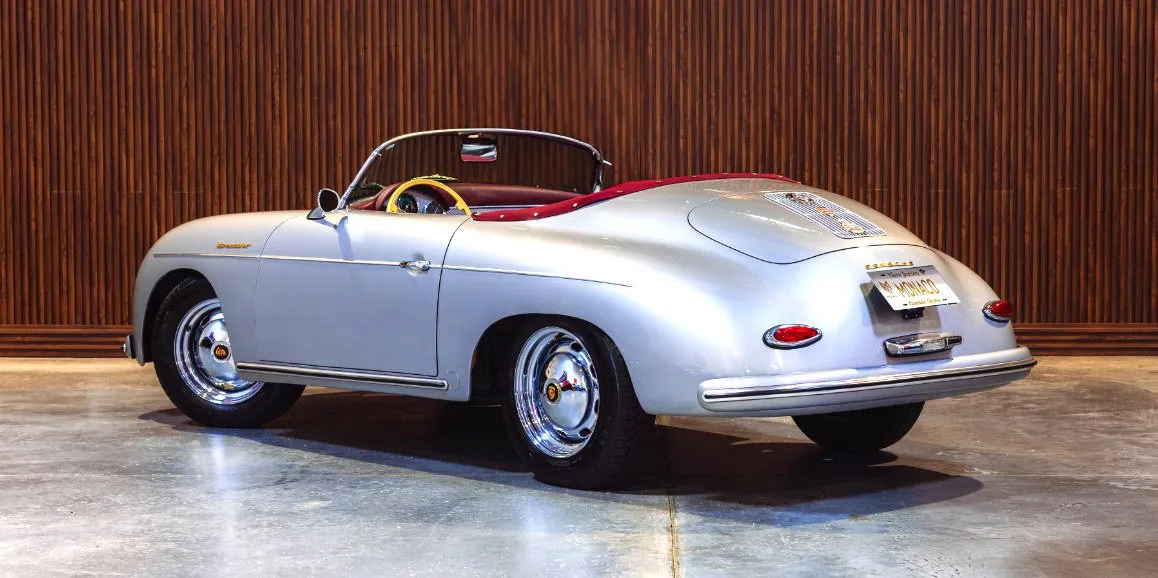 Silver Porsche Speedster 1956 (Vintage) exterior with convertible roof, photo 4 for sports car rental
