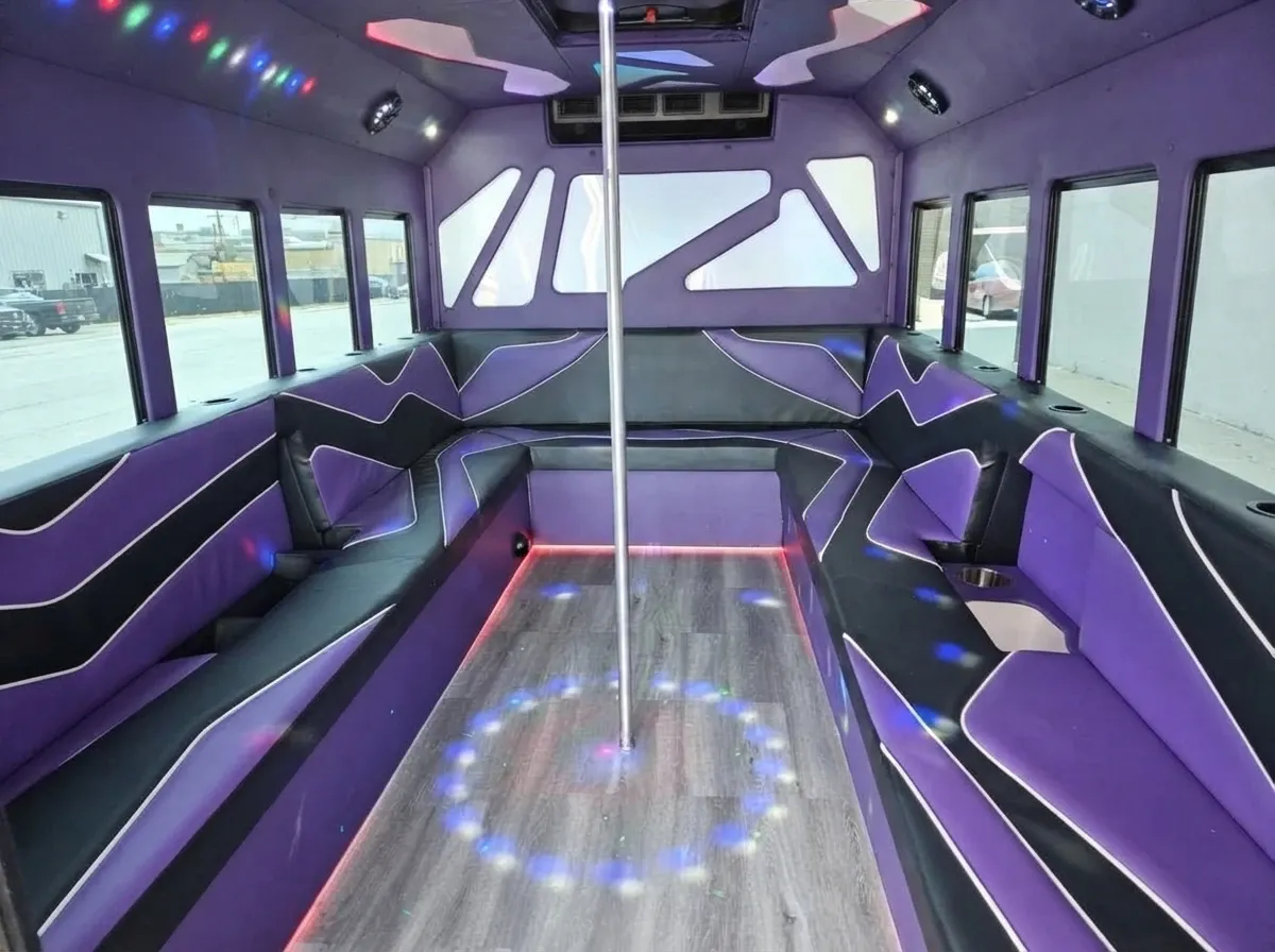 White Purpleline Party Bus for party bus rental White Purpleline Party Bus for party bus rental