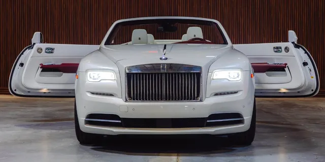 White Rolls Royce Dawn exterior with convertible roof, photo 3 for Rolls-Royce car rental in Ansonville, NC