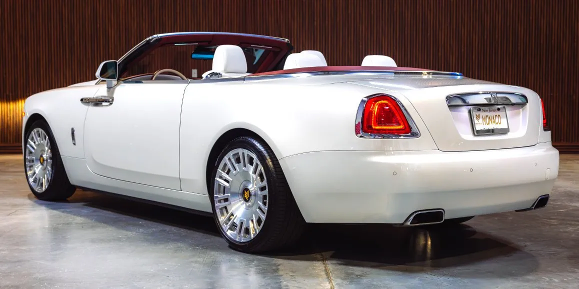 White Rolls Royce Dawn exterior with convertible roof, photo 6 for Rolls-Royce car rental in Ansonville, NC