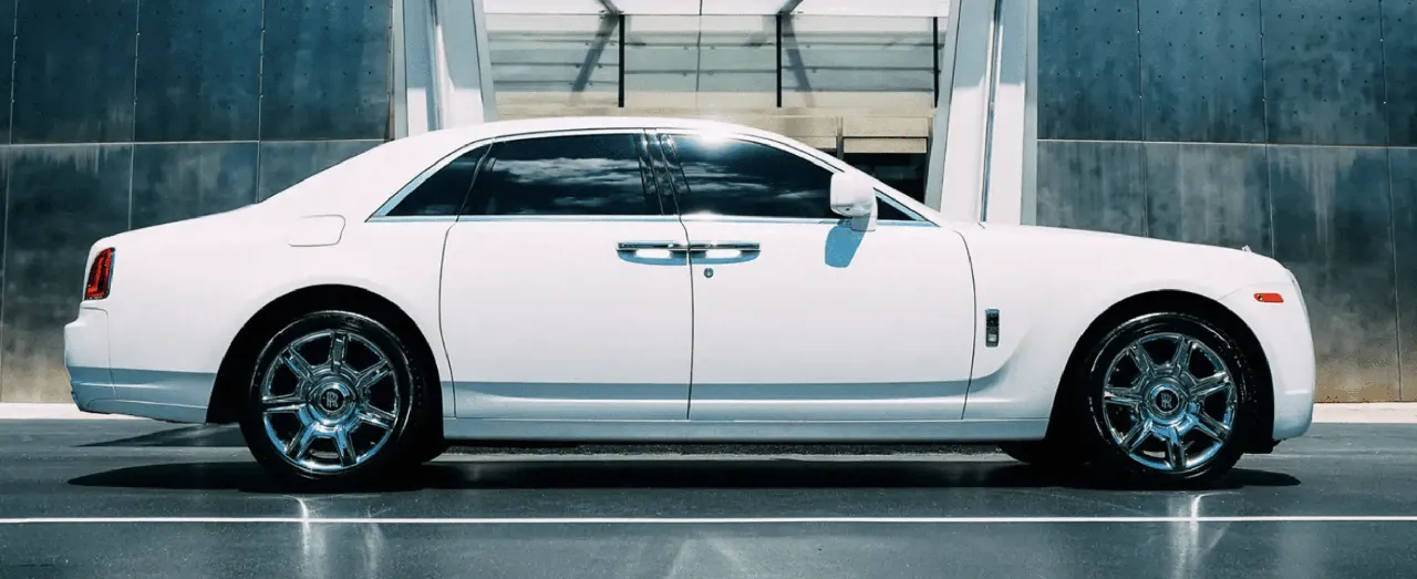 White Rolls Royce Ghost for wedding car rental in Brookeville, MD