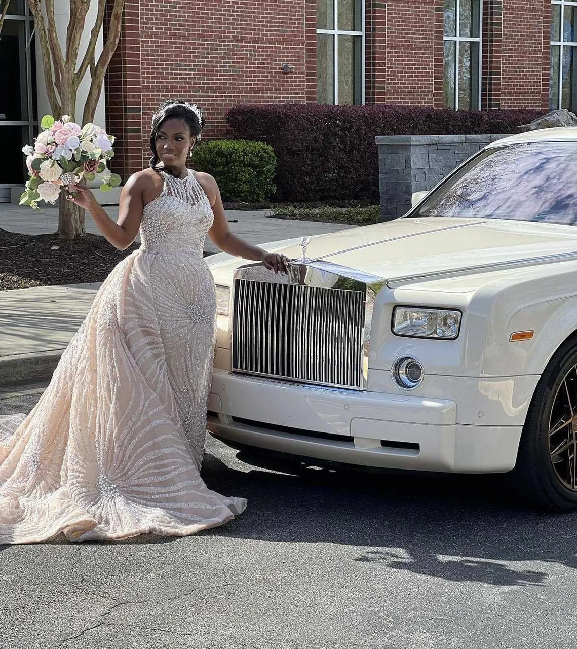 White Rolls Royce Phantom exterior, photo 5 for wedding car rental in Box Springs, GA