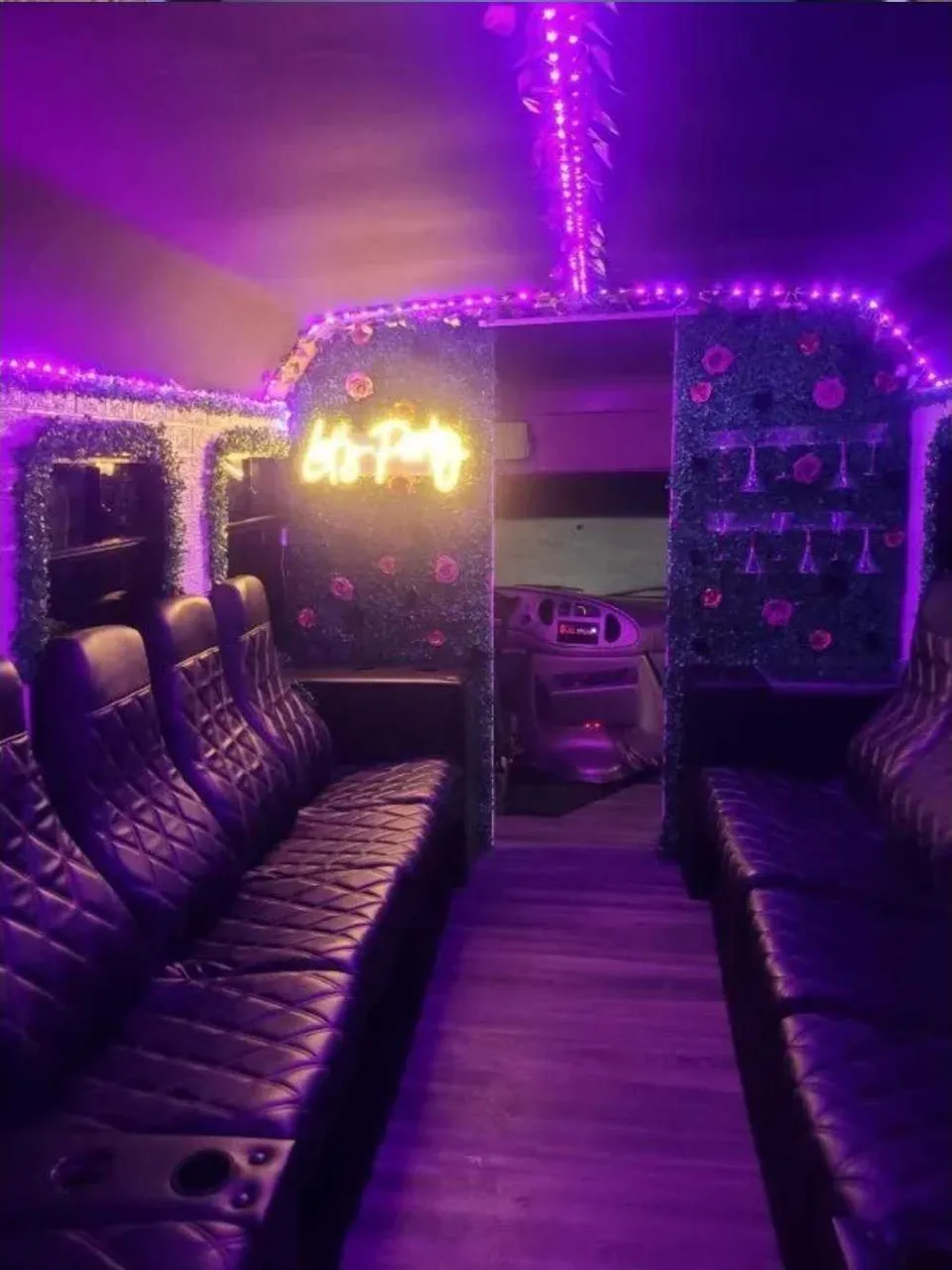 Rose Party Bus interior, photo 2 for party bus rental in Willow City, TX
