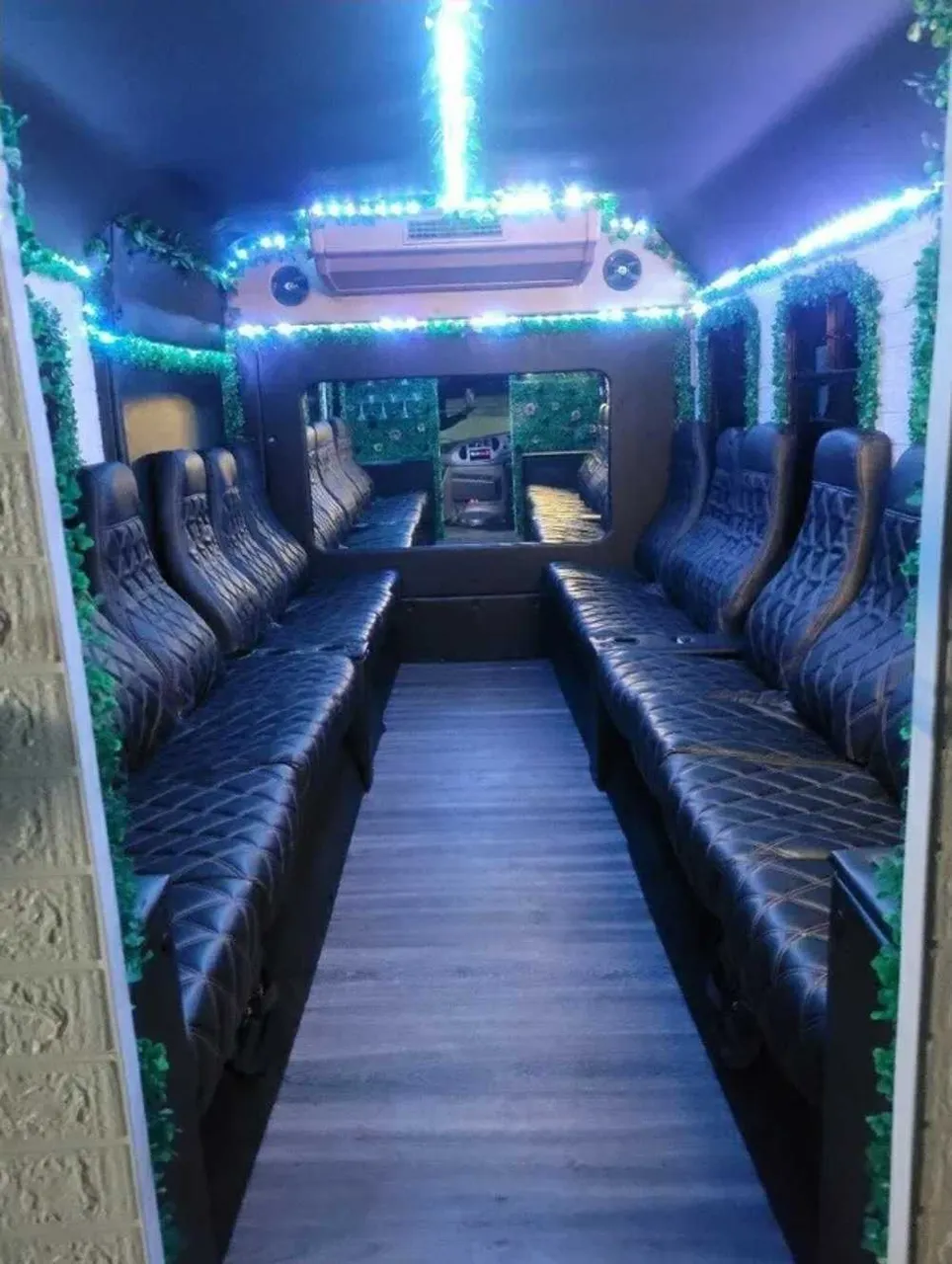 Rose Party Bus interior for party bus rental in Maryneal, TX