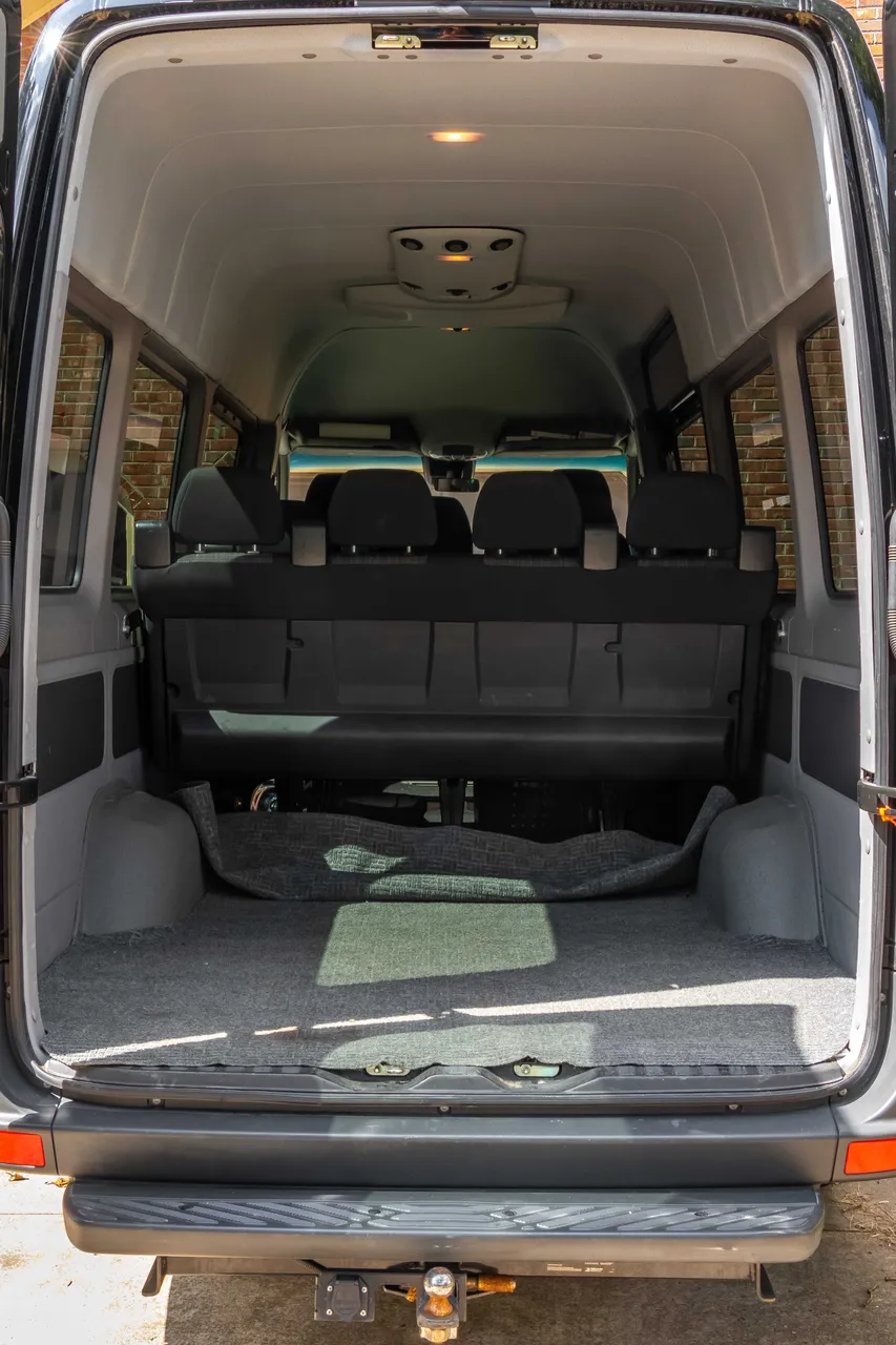 11 Passenger Sprinter interior with rear luggage area for minibus rental 11 Passenger Sprinter interior with rear luggage area for minibus rental