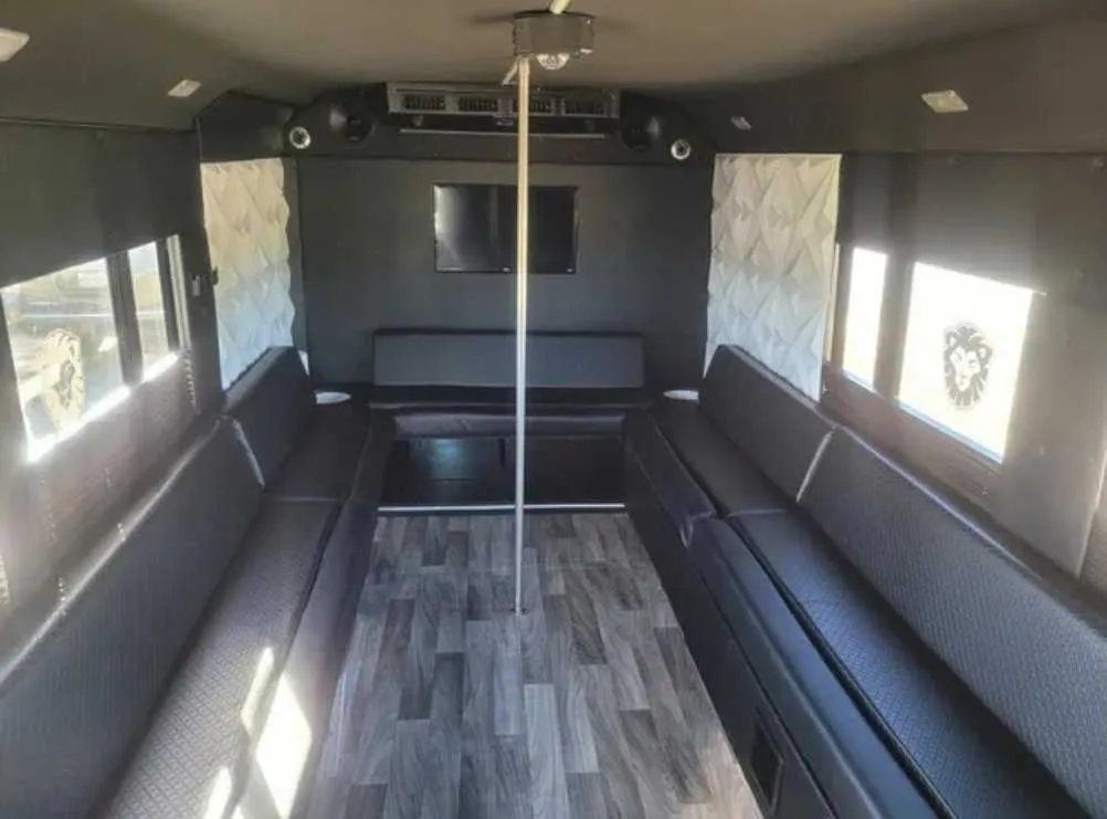 Tuxedo Party Bus interior for party bus rental in Buda, TX