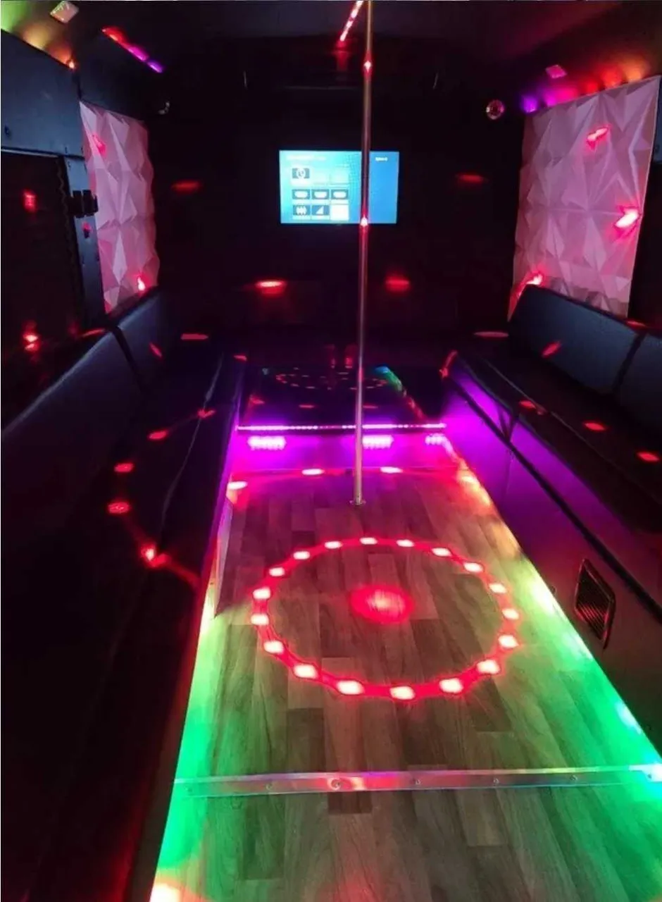 White Tuxedo Party Bus exterior for party bus rental in Buda, TX
