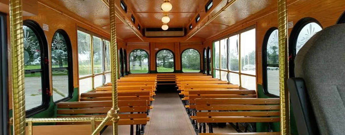 34 Passenger Wedding Trolley interior, photo 11 for novelty car rental in North Attleboro, MA