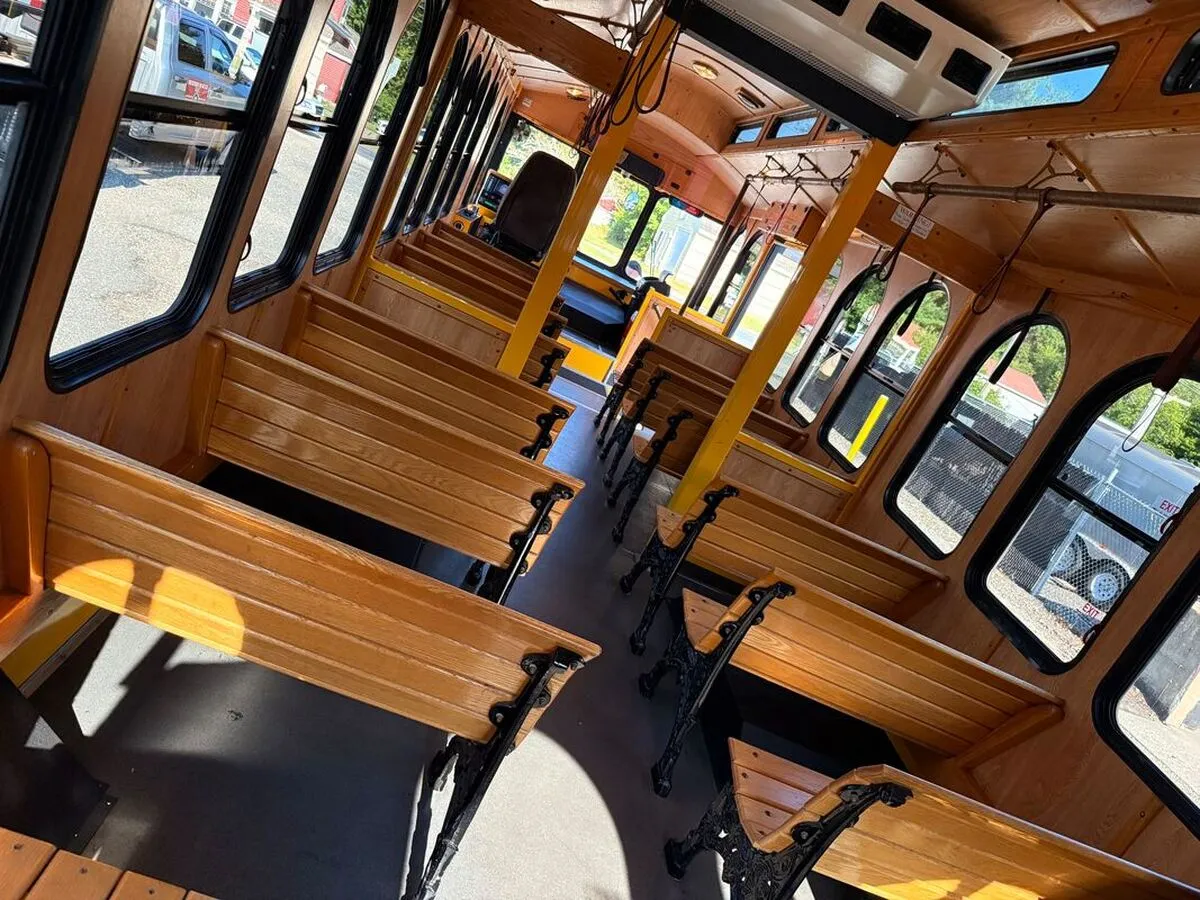 34 Passenger Wedding Trolley interior, photo 8 for novelty car rental in North Attleboro, MA