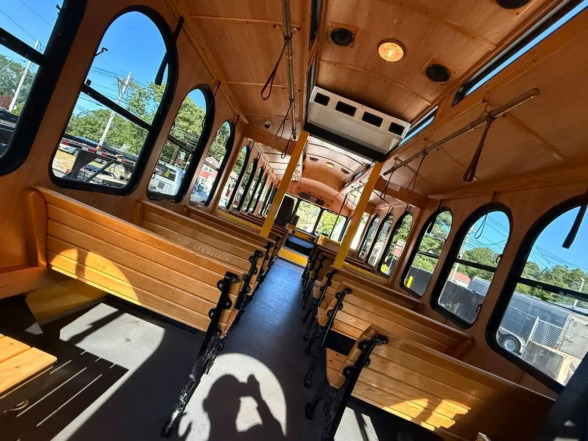 34 Passenger Wedding Trolley interior, photo 9 for novelty car rental in North Attleboro, MA