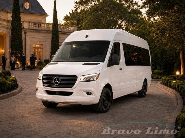 White Mercedes Sprinter — 12 passengers for mini coach rental in Saint Stephens Church, VA