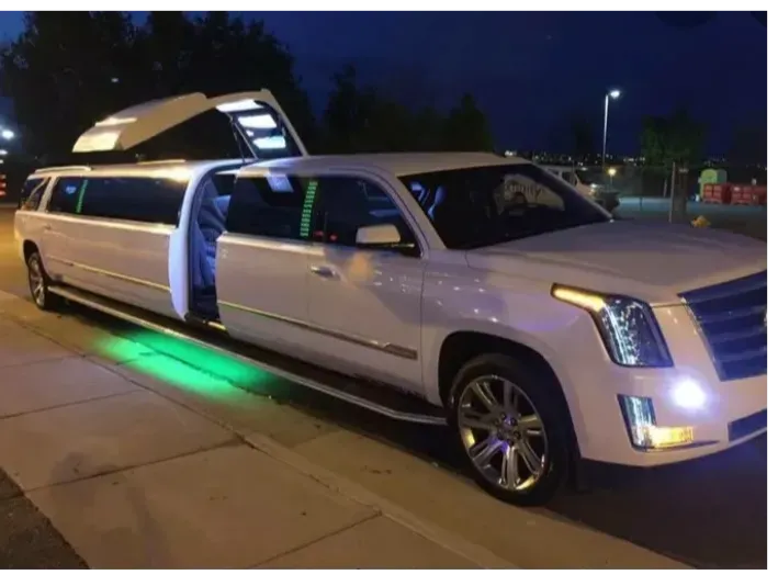 White Stretched Cadillac Escalade for limo rental White Stretched Cadillac Escalade for limo rental